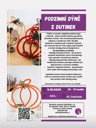 🎃✨ Workshop dutinkování – vyrobte si kouzelnou podzimní dýni! ✨🎃 Představte si, že letos nebude Vaše podzimní výzdoba z...