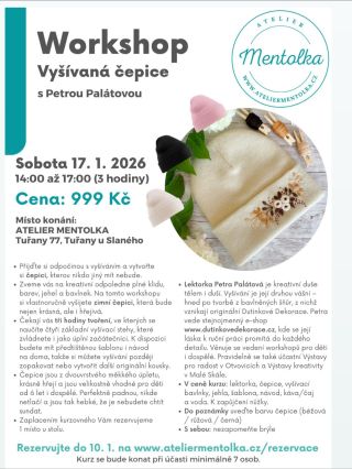 🧵 Workshop: Vyšívaná čepice 🪡 📅 Sobota 17. 1. 2026 | 14:00–17:00 📍 Atelier Mentolka, Tuřany u Slaného 💸 999 Kč Přijďte si...